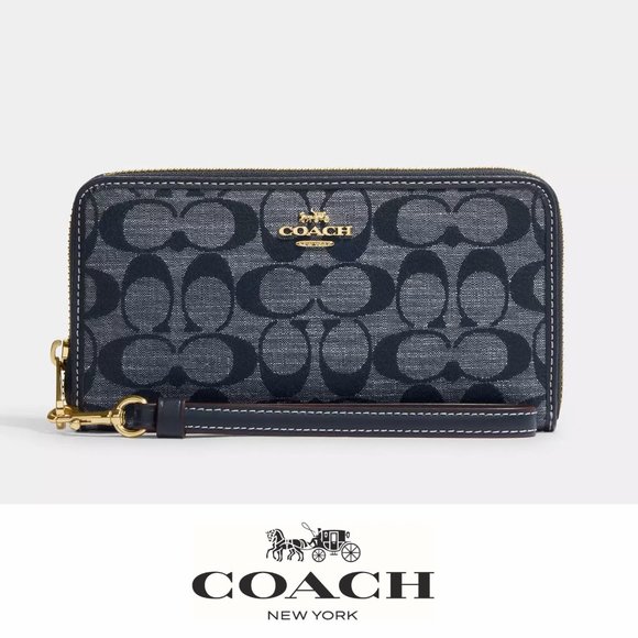 🥰 Coach Long Zip Around Wallet In Signature Chambray - Picture 1 of 10